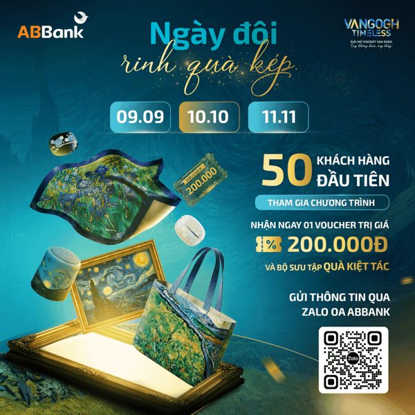 9/9 “rinh quà kép”: Giao dịch cùng ABBank, săn quà Van Gogh và voucher 200.000 đồng