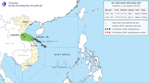 Áp thấp nhiệt đới, giật cấp 8, gây mưa lớn từ Hà Tĩnh đến Huế, cục bộ có nơi mưa trên 350mm