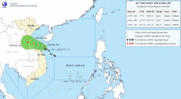 Áp thấp nhiệt đới giật cấp 8, từ Hà Tĩnh đến thành phố Huế có mưa to đến rất to