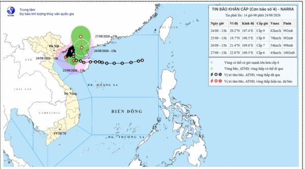 Bão số 4 giật cấp 11, cách thành phố Hải Phòng khoảng 105km về phía đông đông nam