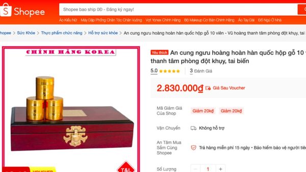 Bộ Y tế yêu cầu Shopee gỡ sản phẩm An cung ngưu hoàng hoàn nếu chưa đáp ứng quy định
