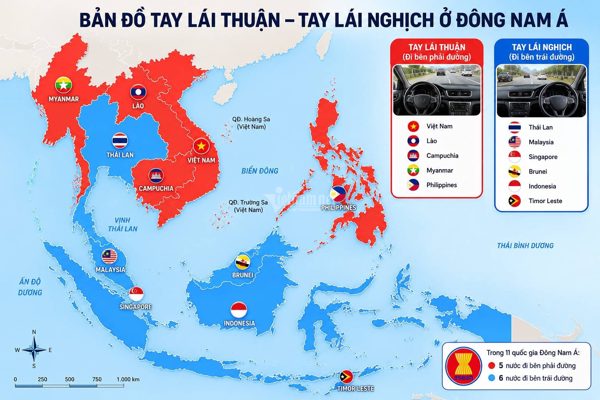 Các nước Đông Nam Á nào dùng tay lái nghịch, nước nào đi bên phải như Việt Nam?