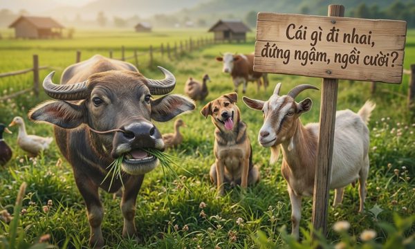 Cái gì đi nhai, đứng ngậm, ngồi cười?