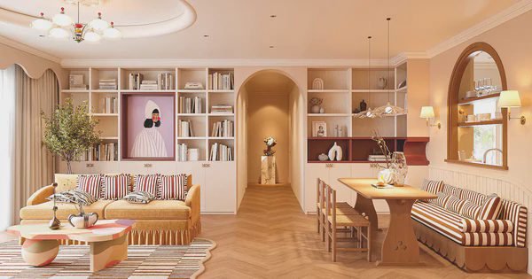 Căn hộ được thiết kế bằng những mảng màu ấm vừa hiện đại vừa giàu cảm xúc