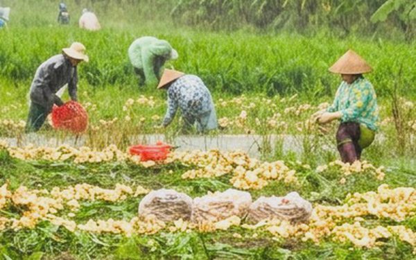 ‘Chạy nước ngập’, dân vùng đệm U Minh Thượng nhổ gừng non bán tháo