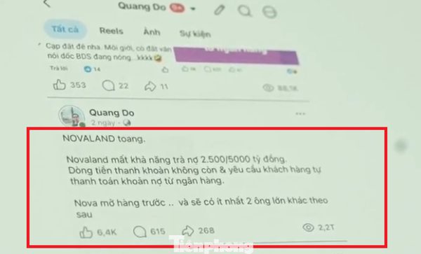 Công an làm việc người đăng tin doanh nghiệp địa ốc Novaland phá sản để 'câu like', 'câu view'