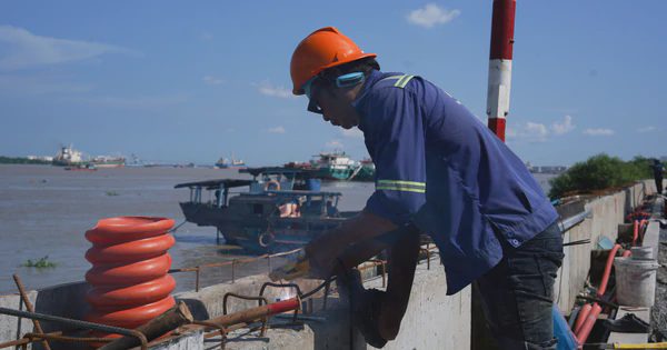 Công nhân 'đội nắng, thắng mưa' thi công đê kè tại siêu dự án ở TP.HCM