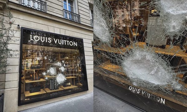 Đám đông bạo loạn bất lực trước cửa kính Louis Vuitton ở Paris