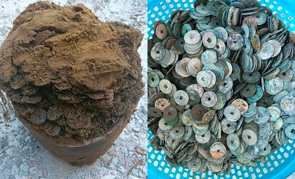Đào móng xây nhà phát hiện chum sành chứa cả yến tiền xu