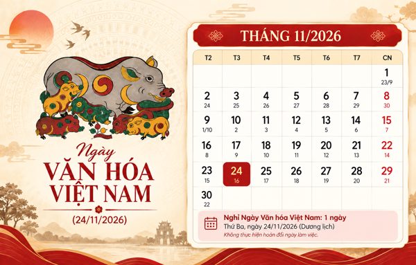 Đề xuất nghỉ 1 ngày dịp Ngày Văn hóa Việt Nam 2026, không hoán đổi làm việc