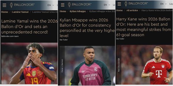France Football gây xôn xao vì công bố ba người đoạt Quả Bóng Vàng 2026