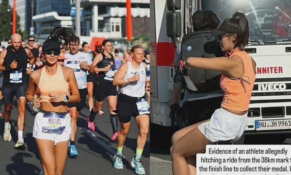 Hot girl chạy bộ Trung Quốc đi nhờ xe đạp ở Berlin Marathon