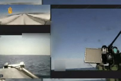 Khoảnh khắc xuồng không người lái Ukraine bắn hạ UAV Nga
