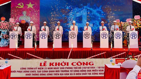 Khởi công khôi phục dòng chảy, tạo cảnh quan môi trường 13,7km sông Hồng