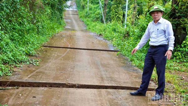 Lâm Đồng: Sụt lún trên tuyến đường kết nối Quốc lộ 28