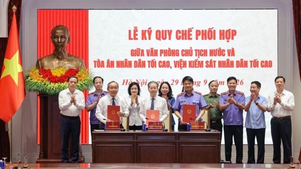 Lễ ký Quy chế phối hợp giữa Văn phòng Chủ tịch nước và Tòa án nhân dân tối cao, Viện Kiểm sát nhân dân tối cao