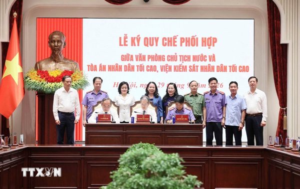 Lễ ký quy chế phối hợp giữa Văn phòng Chủ tịch nước và Tòa án nhân dân tối cao, Viện Kiểm sát nhân dân tối cao