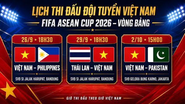 Lịch thi đấu mới nhất FIFA ASEAN Cup 2026 của tuyển Việt Nam: Quyết đấu đấu Thái Lan ngày 29/9
