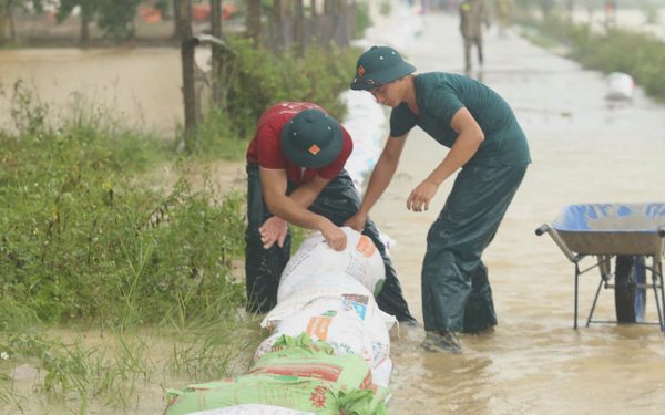 Lũ sông Bùi vượt báo động 3, hàng trăm chiến sĩ và dân dầm mưa đắp đê chống lũ ngoại thành Hà Nội