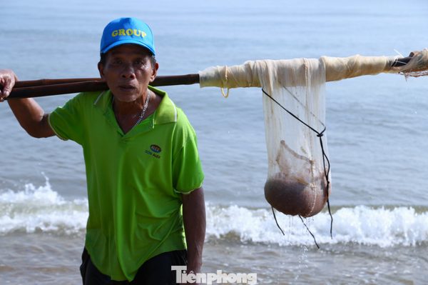 Nghề 'đi giật lùi' kiếm tiền triệu mỗi sáng ở biển
