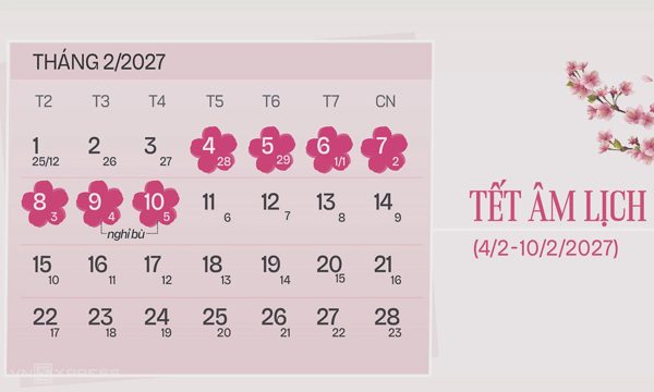 Nghỉ Tết Âm lịch 2027 từ 28 tháng chạp