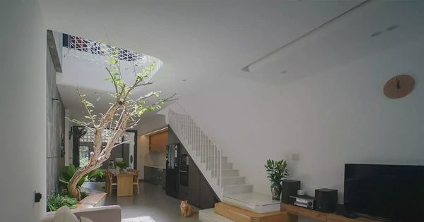 Nhà phố mặt tiền 4,5m vẫn rộng, thoáng nhờ giếng trời