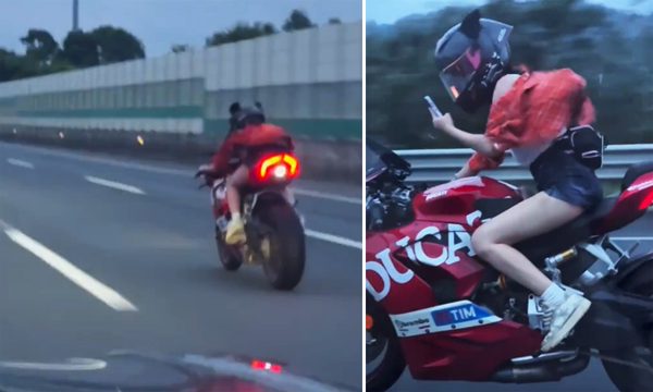 Nữ biker lái môtô hơn 200 km/h, một tay dùng điện thoại