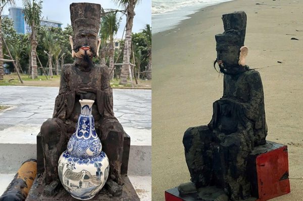 Pho tượng người đàn ông tai to trôi dạt vào bãi biển Cửa Lò