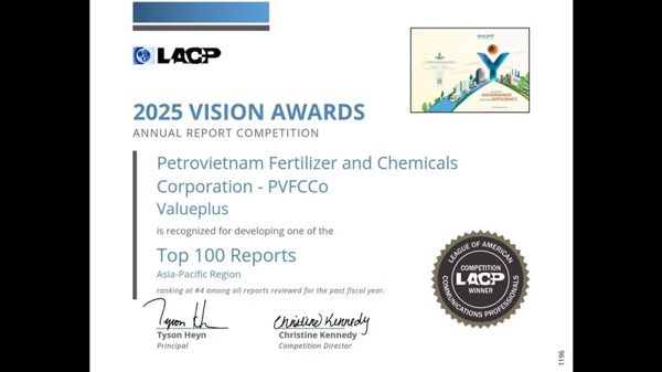 PVFCCo-Phú Mỹ xếp hạng nhì toàn cầu, giành 2 giải bạch kim tại LACP 2025 Vision Awards (Hoa Kỳ)