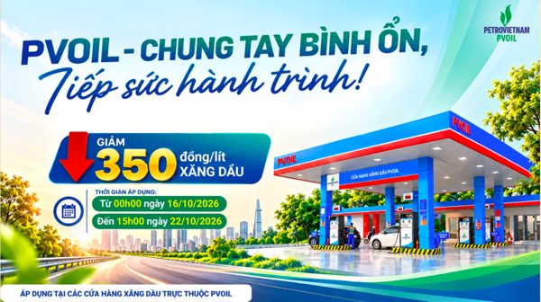 PVOIL giảm giá 350 đồng/lít xăng dầu tại 1.100 cửa hàng trên toàn quốc