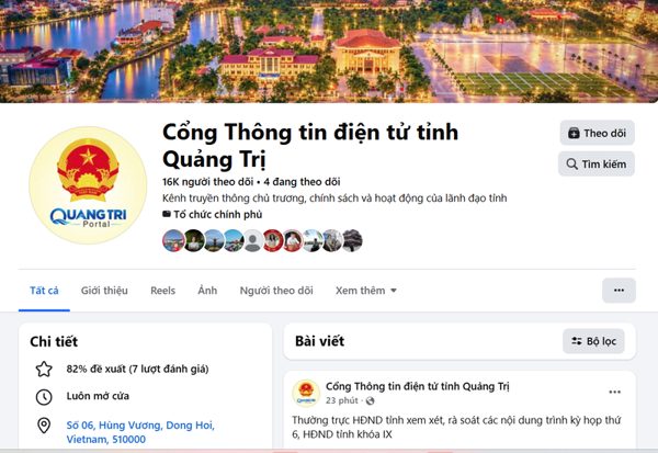 Quảng Trị thành lập Fanpage 'Cổng Thông tin điện tử Quảng Trị'