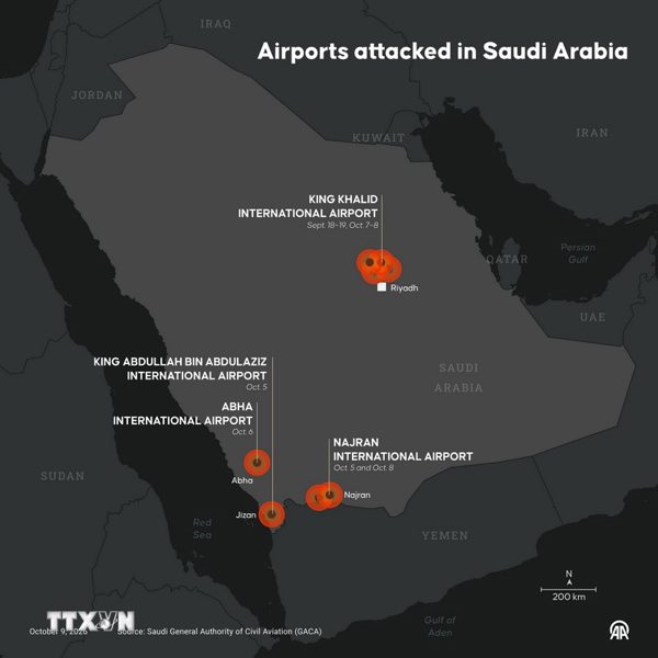 Quốc tế lên án mạnh mẽ vụ tấn công vào sân bay quốc tế ở thủ đô Saudi Arabia