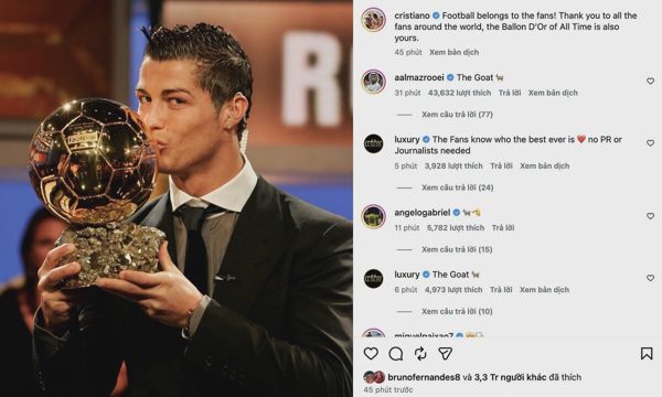 Ronaldo ăn mừng Quả Bóng Vàng hay nhất mọi thời