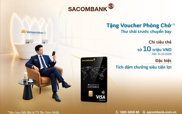 SACOMBANK tặng 500 voucher phòng chờ Bông Sen cho chủ thẻ SACOMBANK Vietnam Airlines Visa