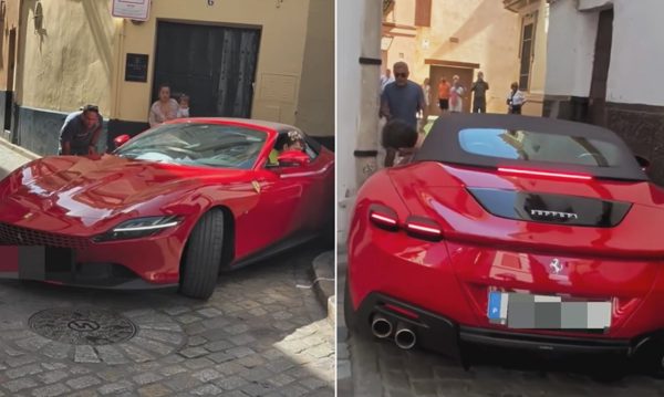 Siêu xe Ferrari mắc kẹt trong phố cổ