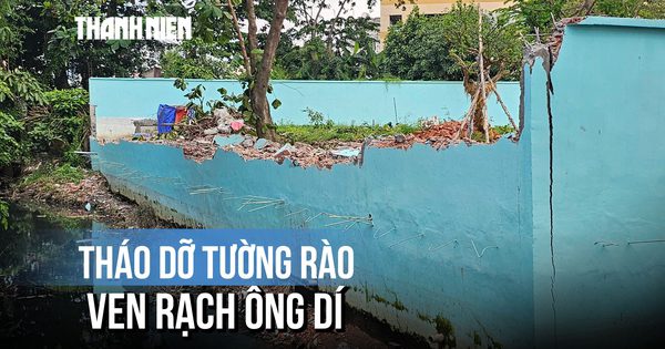 Tháo dỡ tường rào xây không phép ven rạch Ông Dí ở TP.HCM