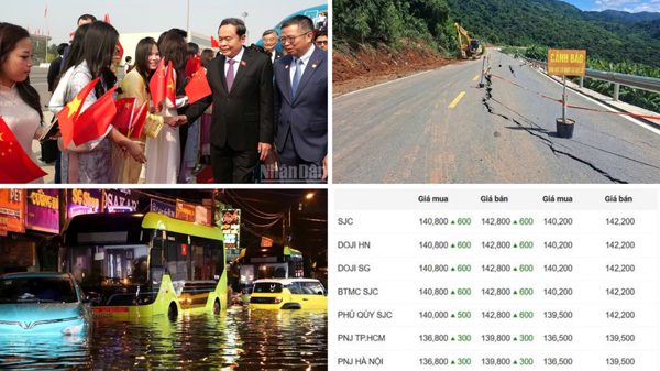 Tin nổi bật ngày 11/10: Chủ tịch Quốc hội Trần Thanh Mẫn bắt đầu thăm chính thức Trung Quốc; Vàng miếng, vàng nhẫn đồng loạt tăng mạnh trở lại