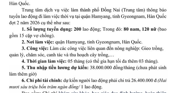 Tuyển 200 lao động phổ thông đi Hàn Quốc làm nông nghiệp, lương 38 triệu đồng/tháng
