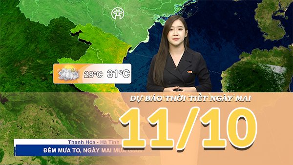[Video] Dự báo thời tiết đêm nay và ngày mai 11/10/2026: Mưa giảm dần ở Bắc Bộ và Trung Bộ, Nam Bộ đề phòng mưa dông