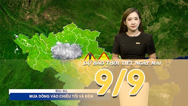 [Video] Dự báo thời tiết đêm nay và ngày mai 9/9/2026: Bắc Bộ đón không khí lạnh đầu mùa vào ngày mai , Trung Bộ mưa dông gia tăng