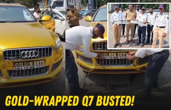 Xe Audi Q7 đổi sang màu vàng kim đẹp long lanh bị CSGT 'hỏi thăm'