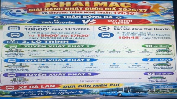 Xe buýt miễn phí đón người dân xem trận bóng FC Thái Nguyên-Quy Nhơn United