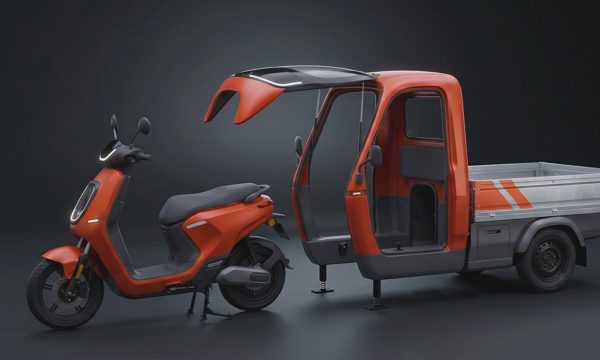 Ý tưởng xe máy điện 'biến hình' thành ba bánh chở hàng